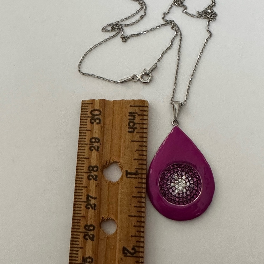 🧿925 Silver evil eye cz stones handmade purple enamel necklace - Picture 3 of 6